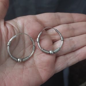 Vintage sterling Balinese hoop earrings